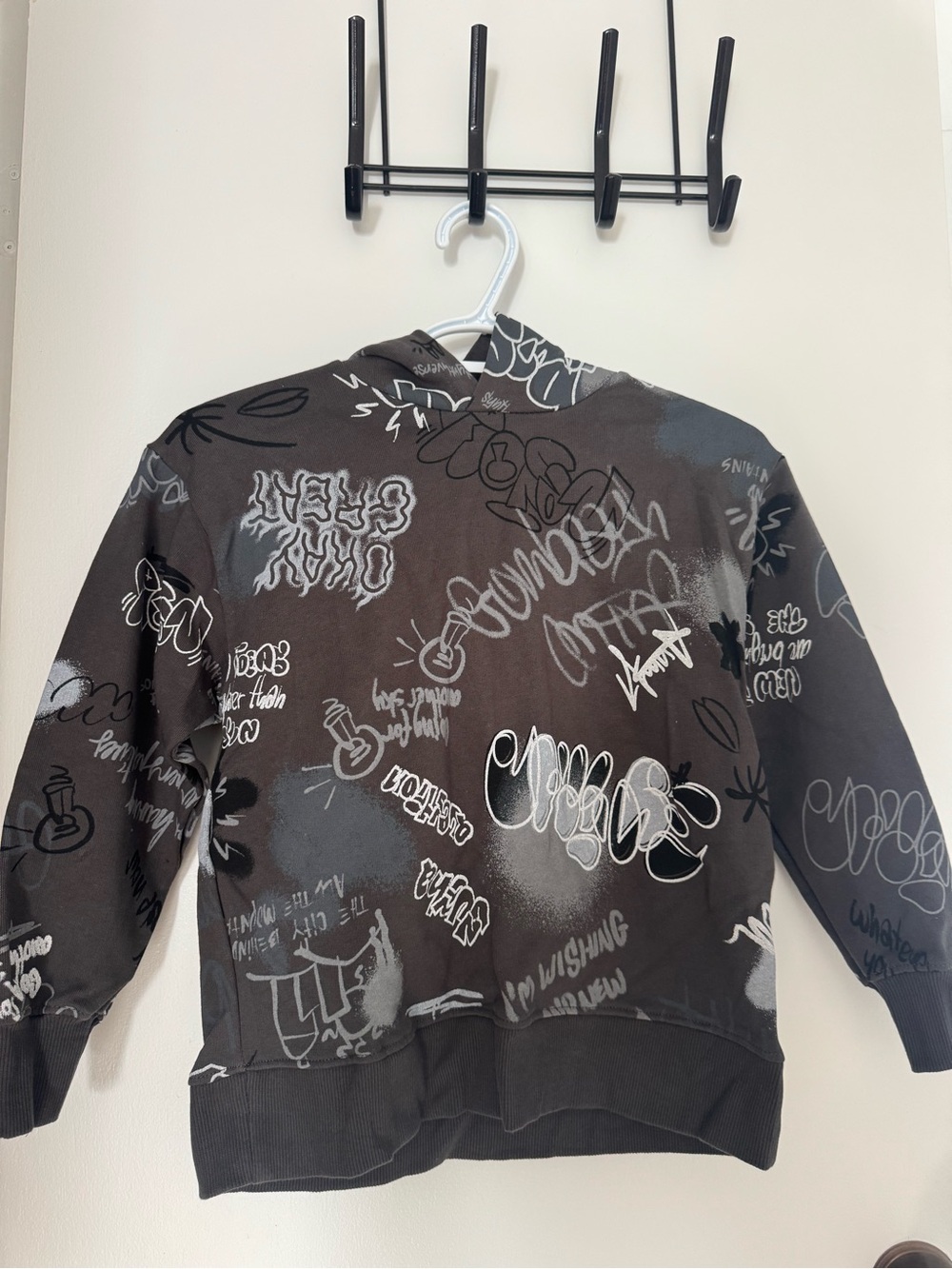 Zara kids Black Graffiti-Print Pullover Hoodie Sweatshirt
